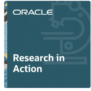Graphic that reads 'Oracle: Research In Action' over an image of a microscope